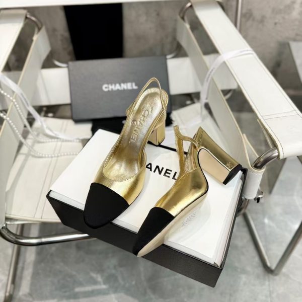 Chanel Gold Slingbacks High Heels