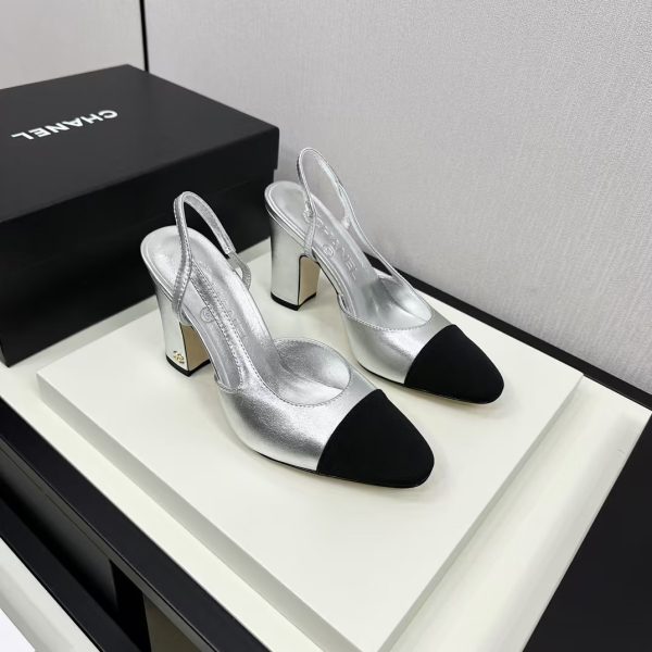 Chanel Silver Slingbacks High Heels