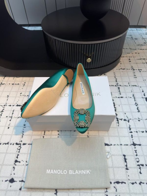 Manolo Blahnik Green Satin Hangisi Ballet Flats