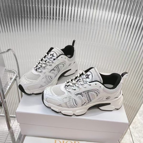 Dior Chrono Sneaker Gray Mesh with Silver-Tone Laminated Leather-Effect Panels