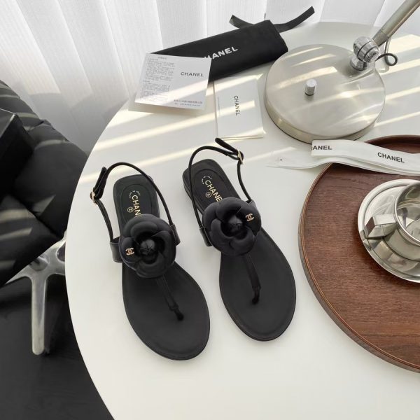 CC Leather Camellia Flower Sandals