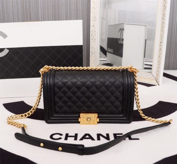 Chanel Boy Black Caviar GHW Black