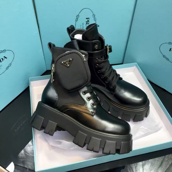 Prada Black Monolith Leather And Re-nylon Boots With Pouch