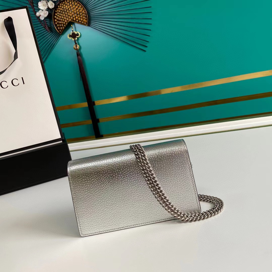 Dionysus super mini bag in silver lamé leather - Image 3