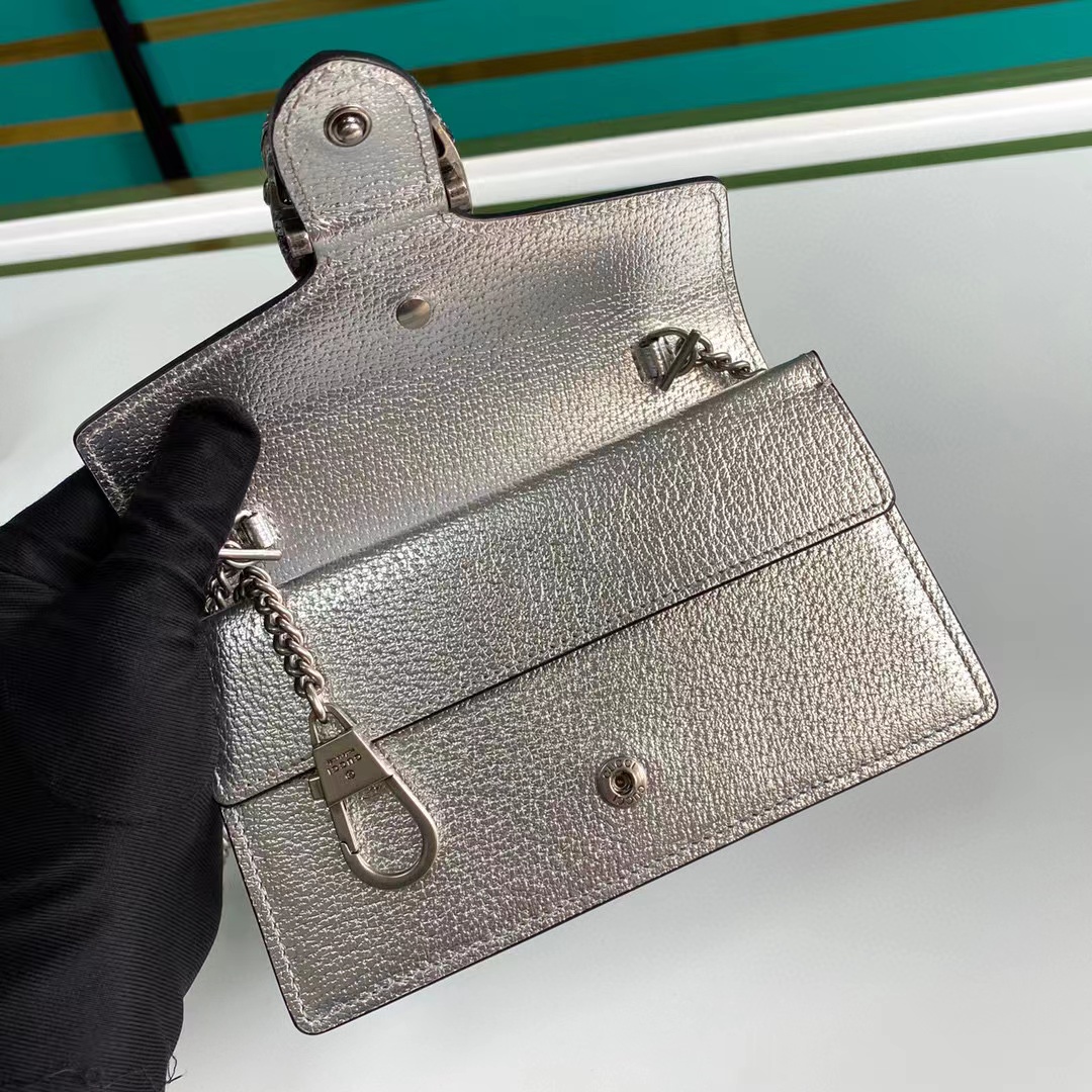 Dionysus super mini bag in silver lamé leather - Image 4