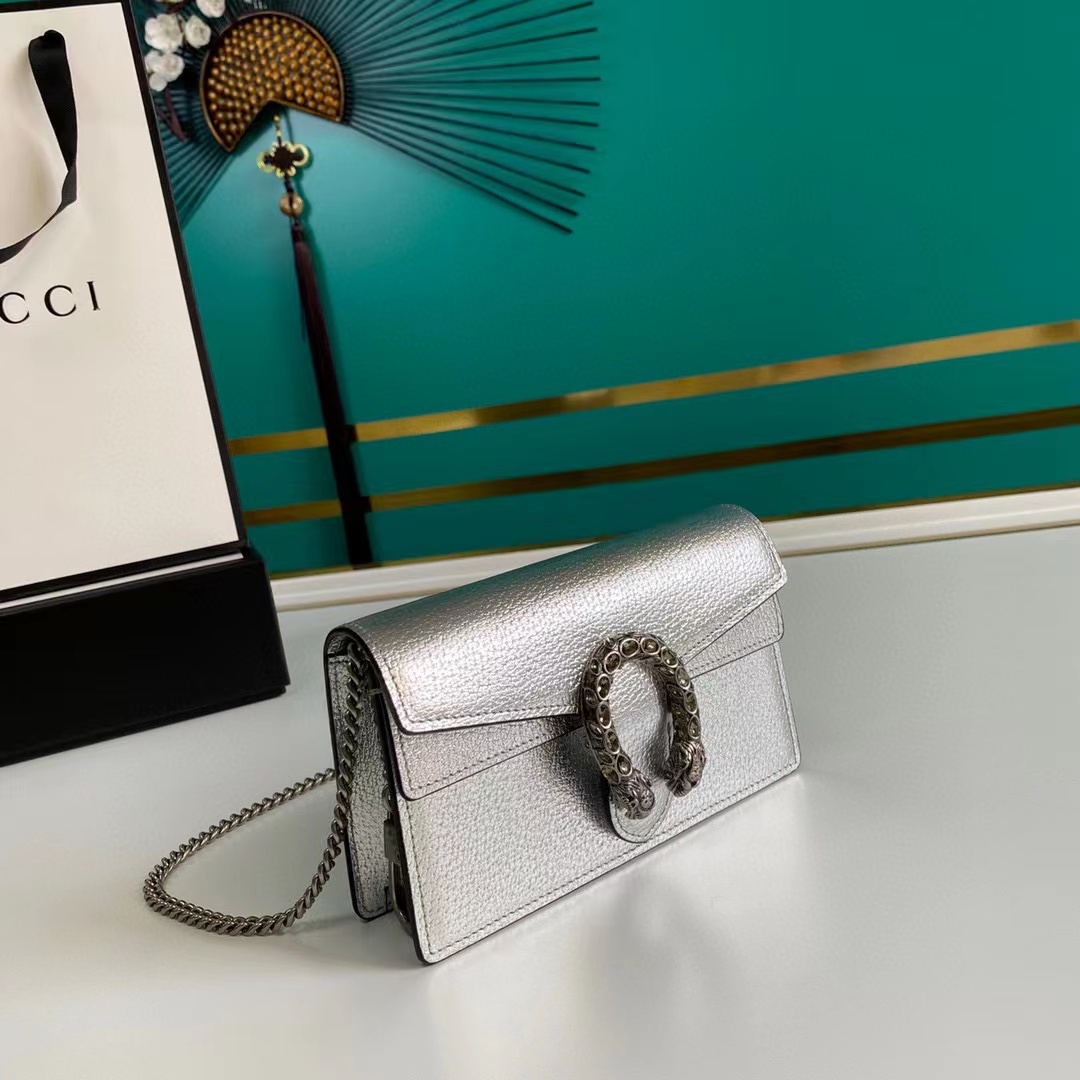 Dionysus super mini bag in silver lamé leather - Image 7