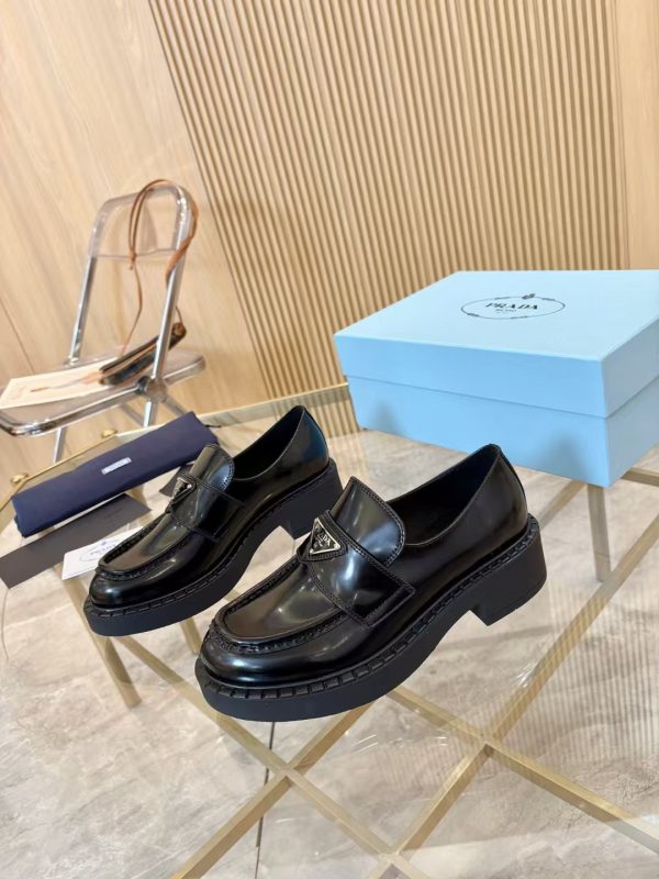 Prada Black Chocolate brushed leather loafers