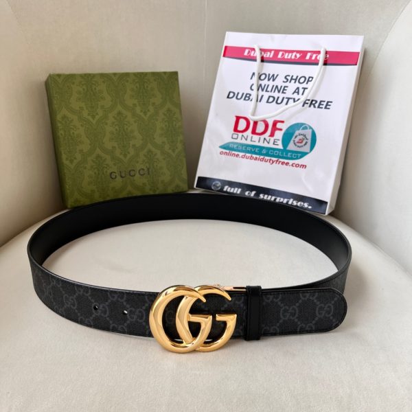 WIDE LEATHER BELT WITH DOUBLE G BUCKLE