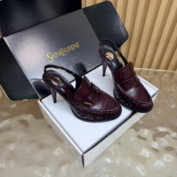 Yves Saint Laurent Le Loafer Cassandre-Embellished Slingback Pumps – Burgundy