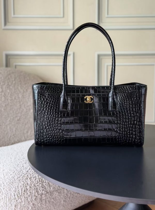 Chanel Shopping Bag Crocodile Embossed Calfskin & Gold-Tone Metal