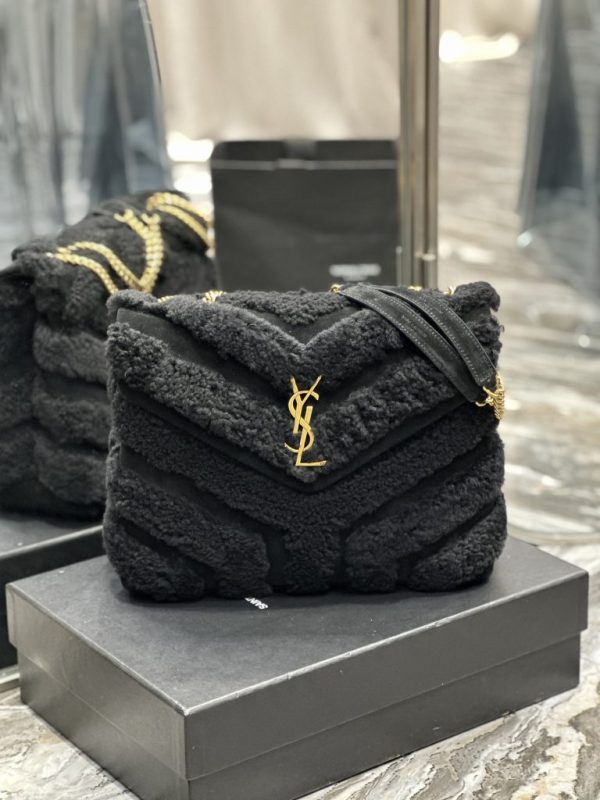 LOULOU SMALL CHAIN BAG IN QUILTED “Y” LEATHER, SATIN AND SEQUINS